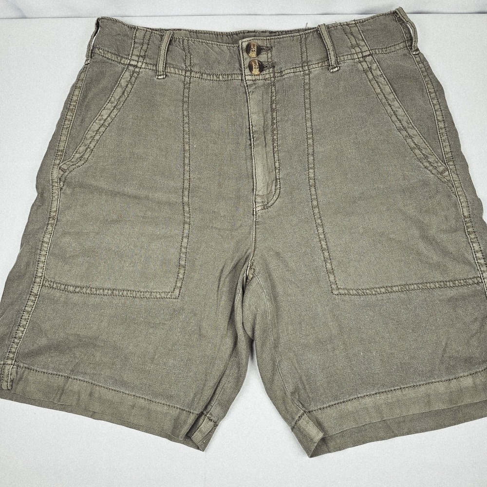 American Eagle Outfitters Olive Green High Waist 52% Linen Shorts Size 6 30W